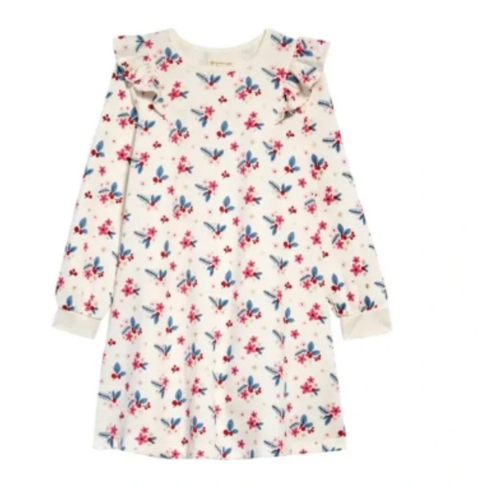 Tucker + Tate Babies' Ruffle Fleece Dress In Ivory Egret Holly Floral 3M NWT